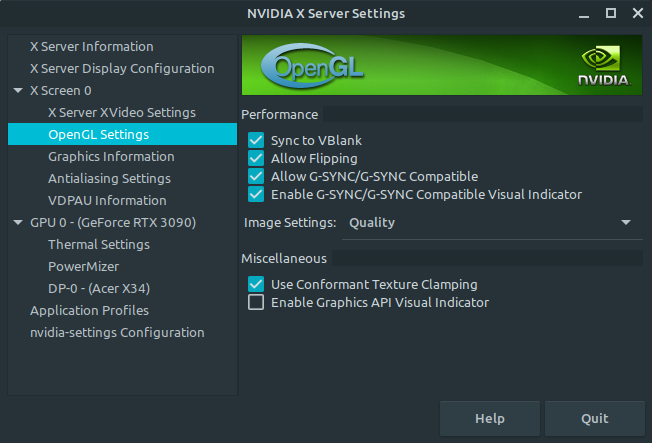 NVIDIA X Server OpenGL Settings